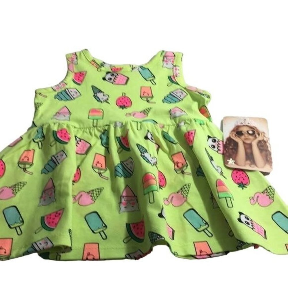 Free Style Baby Girls Summer Sun Dress 12 Months Green Multicolored Ice Cream